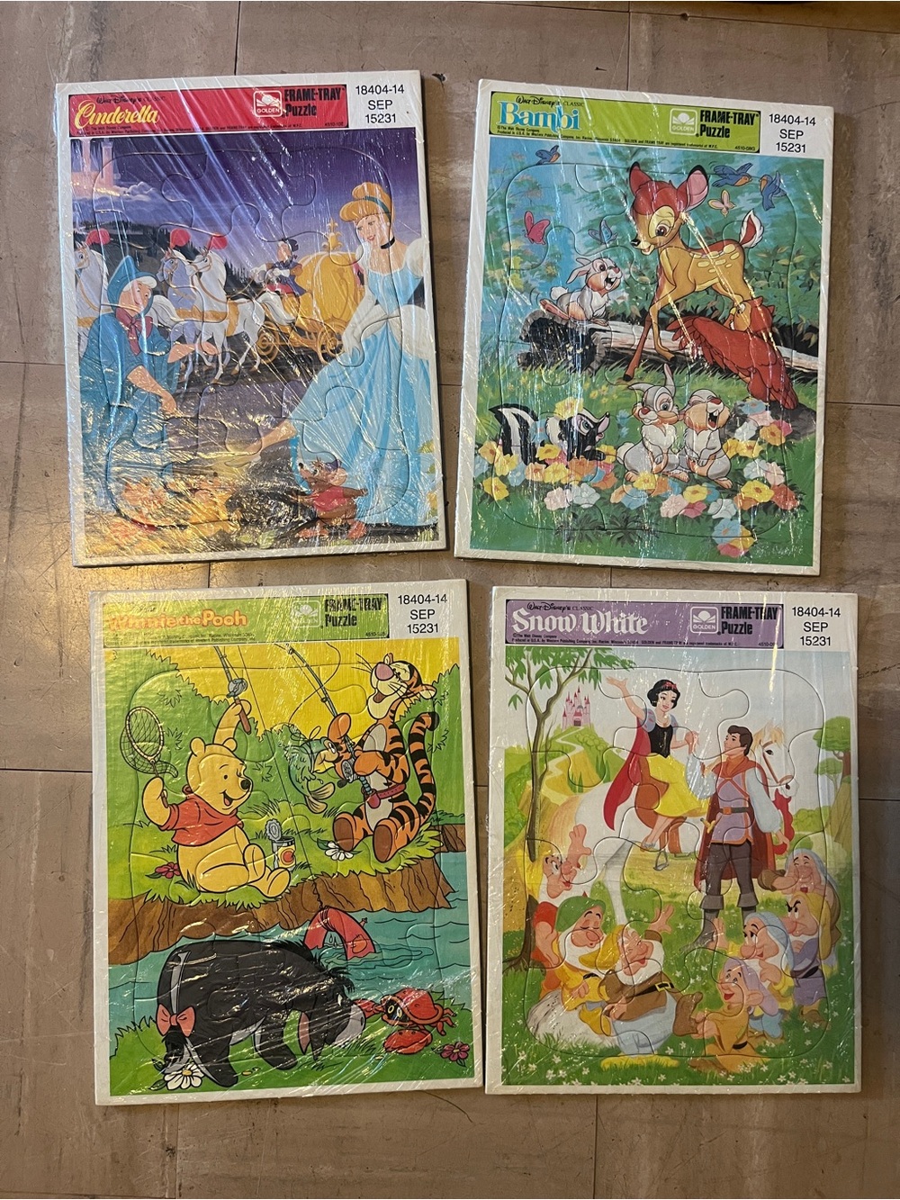 Lot of 4 VTG Golden Disney Frame Tray Puzzles Bambi Cinderella Pooh Snow White